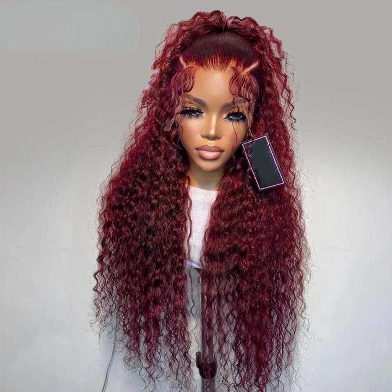 Hair Wigs | 99J Burgundy 13X4 Hd Lace Water Wave Frontal Wigs Human Hair Glueless Red Colored Brazilian Wigs 36 Inch Deep Wave Wig Hair Wigs 613 Blonde Color