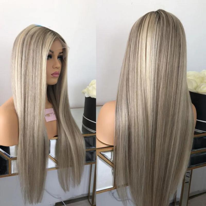 Hair Wigs | Ash Blonde Highlights Lace Wigs Transparent Full Lace Front Wig Human Hair For Women Bone Straight Natural Real Lace Frontal Wig Qearl Hair Wigs 613 Blonde Color