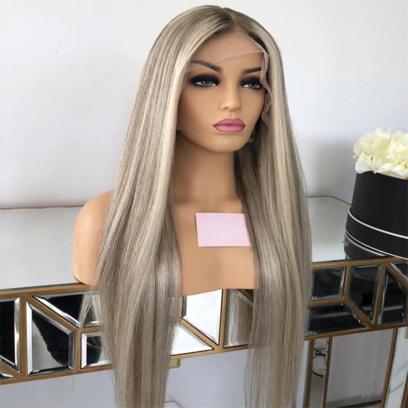 Hair Wigs | Ash Blonde Highlights Lace Wigs Transparent Full Lace Front Wig Human Hair For Women Bone Straight Natural Real Lace Frontal Wig Qearl Hair Wigs 613 Blonde Color