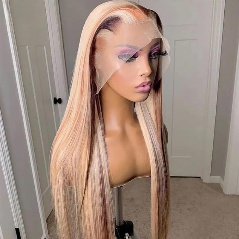 Hair Wigs | Ash Blonde Highlights Lace Wigs Transparent Full Lace Front Wig Human Hair For Women Bone Straight Natural Real Lace Frontal Wig Qearl Hair Wigs 613 Blonde Color