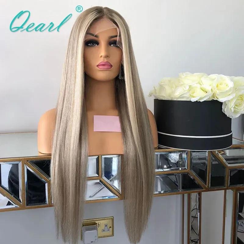 Hair Wigs | Ash Blonde Highlights Lace Wigs Transparent Full Lace Front Wig Human Hair For Women Bone Straight Natural Real Lace Frontal Wig Qearl Hair Wigs 613 Blonde Color