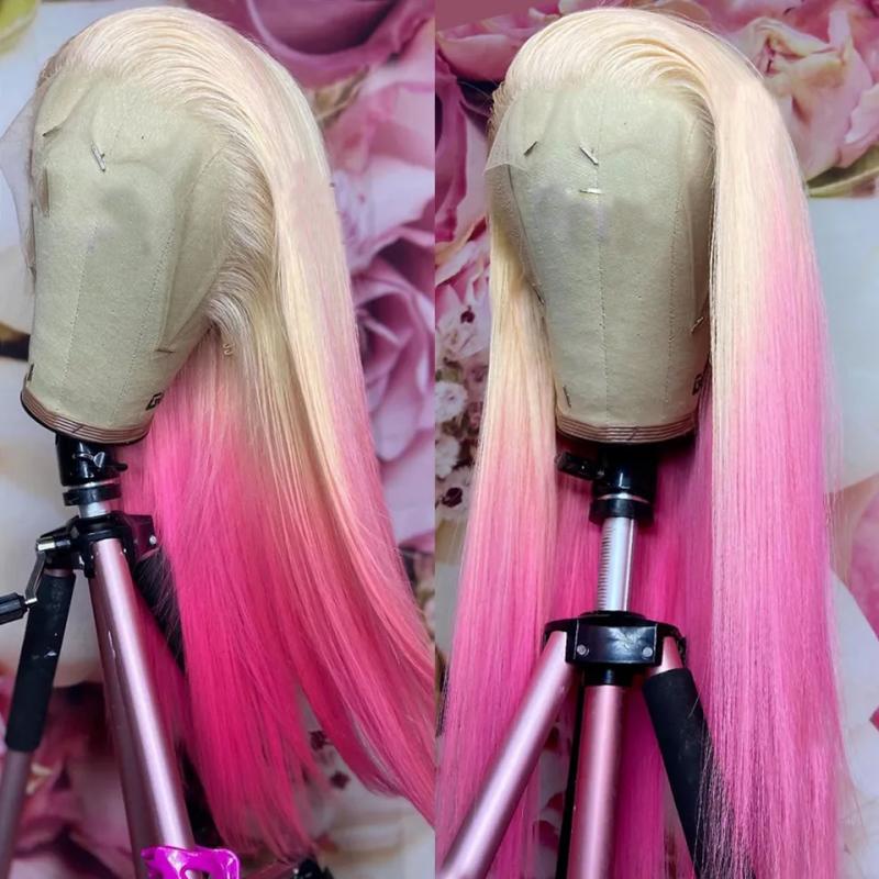 Hair Wigs | Blonde Straight 13X4 Lace Frontal Wig Ombre Rosa Pink Lace Front Human Hair Wigs Pre Plucked 180 Density Ombre Lace Wig Hair Wigs 613 Blonde Color