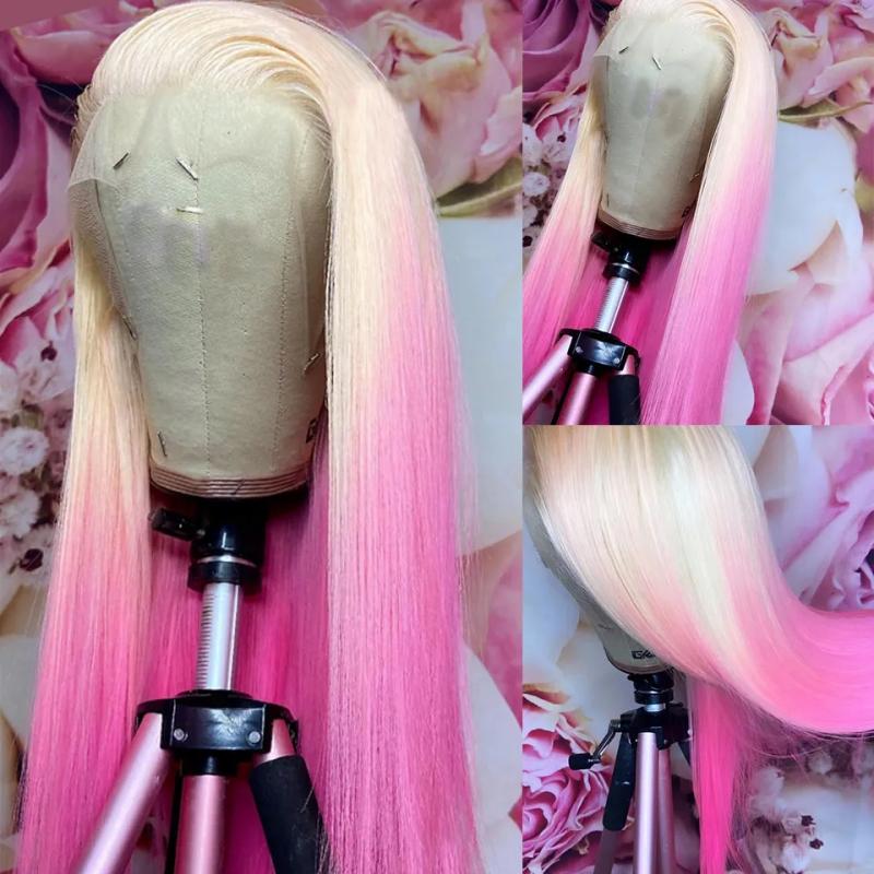 Hair Wigs | Blonde Straight 13X4 Lace Frontal Wig Ombre Rosa Pink Lace Front Human Hair Wigs Pre Plucked 180 Density Ombre Lace Wig Hair Wigs 613 Blonde Color