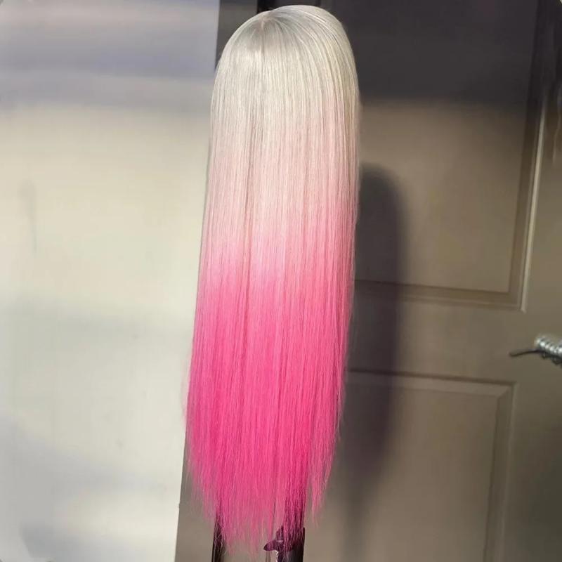 Hair Wigs | Blonde Straight 13X4 Lace Frontal Wig Ombre Rosa Pink Lace Front Human Hair Wigs Pre Plucked 180 Density Ombre Lace Wig Hair Wigs 613 Blonde Color