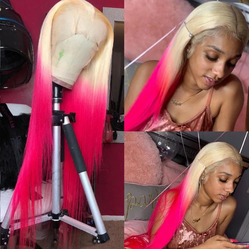 Hair Wigs | Blonde Straight 13X4 Lace Frontal Wig Ombre Rosa Pink Lace Front Human Hair Wigs Pre Plucked 180 Density Ombre Lace Wig Hair Wigs 613 Blonde Color