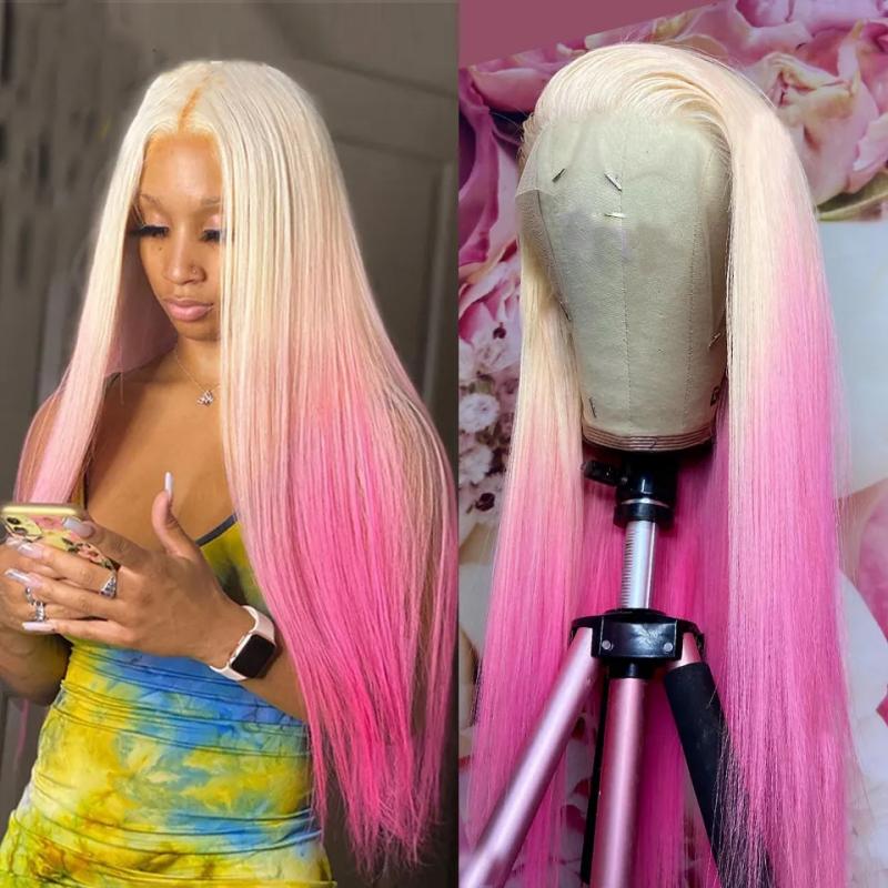 Hair Wigs | Blonde Straight 13X4 Lace Frontal Wig Ombre Rosa Pink Lace Front Human Hair Wigs Pre Plucked 180 Density Ombre Lace Wig Hair Wigs 613 Blonde Color