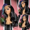 Hair Wigs | Blue Green Highlight Black 13X4 Glueless Body Wave Colored Human Hair Wigs Pre Plucked Hd Synthetic Lace Frontal Wigs For Black Women Hair Wigs 613 Blonde Color