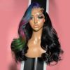 Hair Wigs | Blue Green Highlight Black 13X4 Glueless Body Wave Colored Human Hair Wigs Pre Plucked Hd Synthetic Lace Frontal Wigs For Black Women Hair Wigs 613 Blonde Color