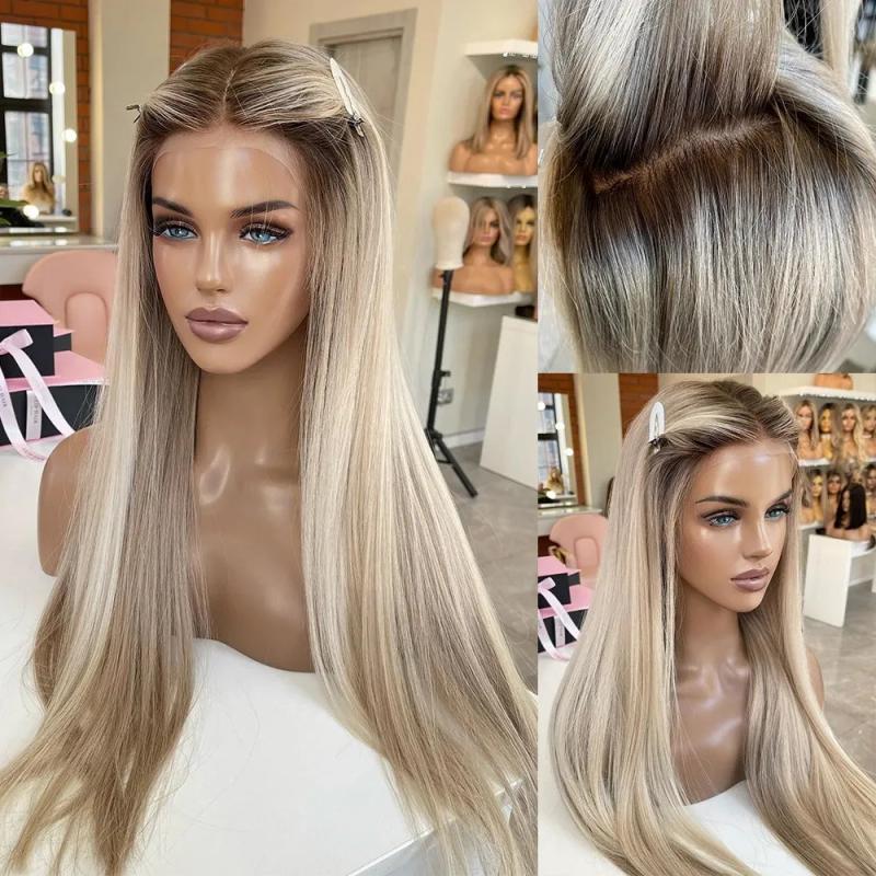 Hair Wigs | Brazilian 13X4 Ash Blonde Lace Front Human Hair Wigs 13X6 Straight Lace Front Wig Glueless Brown Highlight Wig Synthetic Lace Frontal Wig Hair Wigs 613 Blonde Color