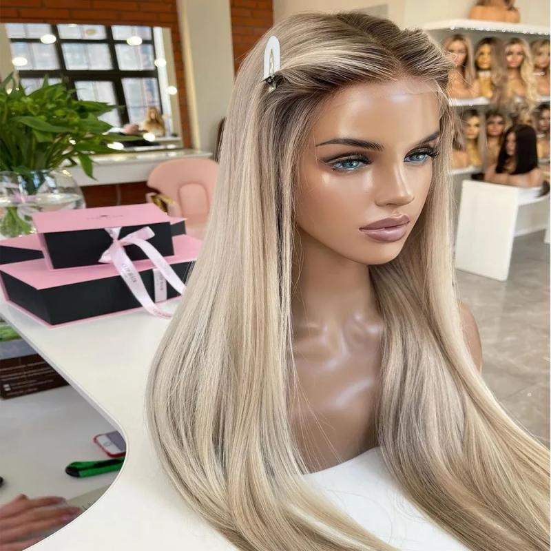 Hair Wigs | Brazilian 13X4 Ash Blonde Lace Front Human Hair Wigs 13X6 Straight Lace Front Wig Glueless Brown Highlight Wig Synthetic Lace Frontal Wig Hair Wigs 613 Blonde Color