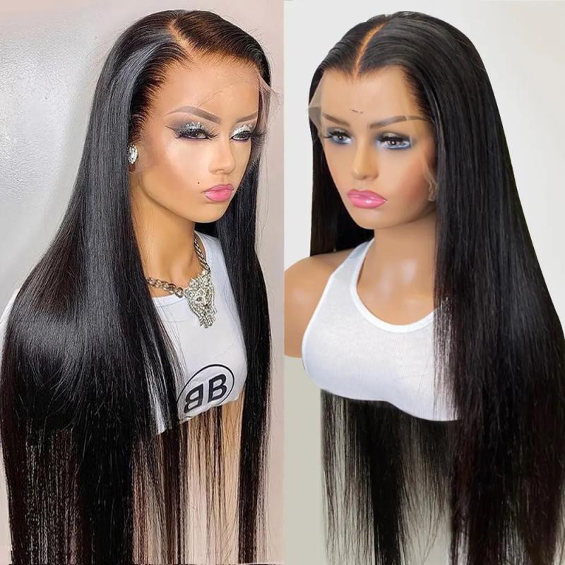 Hair Wigs | Brazilian 13X4 Full Lace Frontal Wig Human Hair Pre Plucked 36 Inch Black Color Straight Lace Front Wig For Women Hd Lace Synthetic Wig Hair Wigs 1