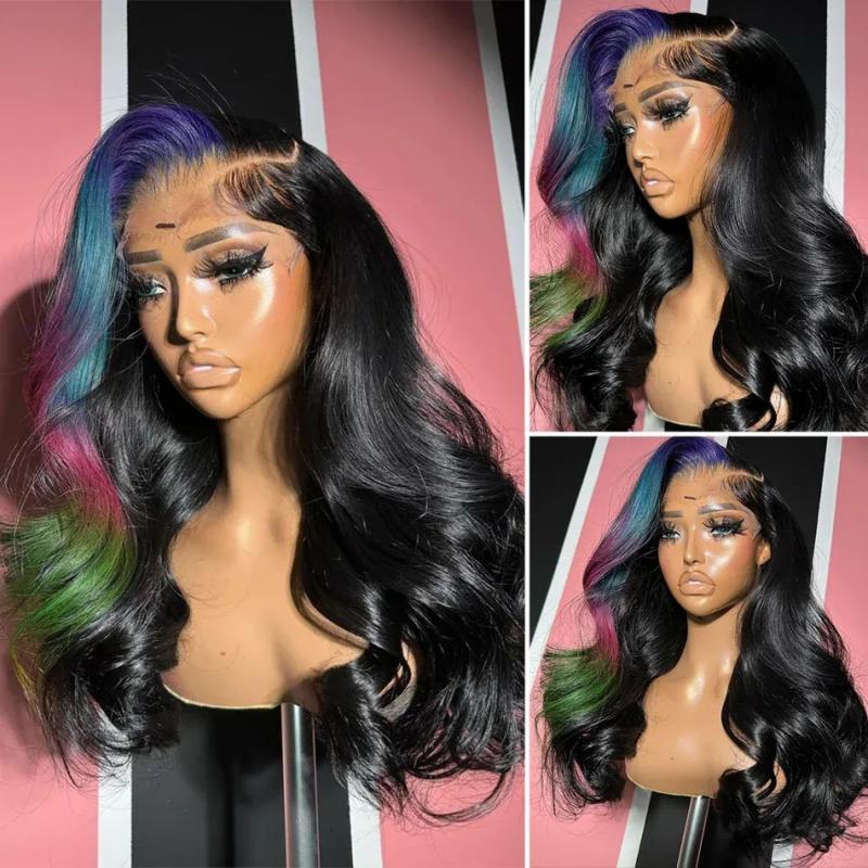 Hair Wigs | Brazilian Blue Pink Highlight Body Wave Lace Front Wig Human Hair Pre-Cut Hd Lace 13X4 Glueless Lace Frontal Wig Hair Wigs 613 Blonde Color