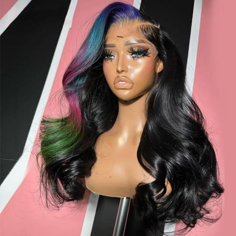 Hair Wigs | Brazilian Blue Pink Highlight Body Wave Lace Front Wig Human Hair Pre-Cut Hd Lace 13X4 Glueless Lace Frontal Wig Hair Wigs 613 Blonde Color