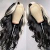 Hair Wigs | Brazilian Hair Black White Skunk Stripe Highlight Wig 30 Inch Body Wave Lace Front Wig 13X4 Ombre Colored Lace Front Simulation Human Hair Wigs For Women Hair Wigs 613 Blonde Color