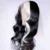 Hair Wigs | Brazilian Hair Black White Skunk Stripe Highlight Wig 30 Inch Body Wave Lace Front Wig 13X4 Ombre Colored Lace Front Simulation Human Hair Wigs For Women Hair Wigs 613 Blonde Color