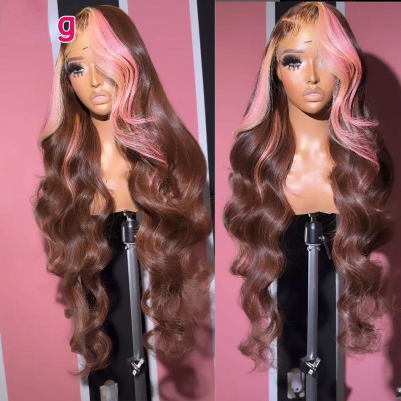 Hair Wigs | Brazilian Highlight Pink Blonde Brown 360 Lace Frontal Human Hair Wigs 200% Body Wave Wigs Synthetic Lace Closure Wigs For Women Hair Wigs black