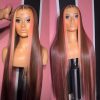 Hair Wigs | Brazilian Highlight Pink Brown Straight Lace Closure Wigs Human Hair For Black Women Transparent 13X4 Straight Synthetic Lace Frontal Wig Hair Wigs 613 Color