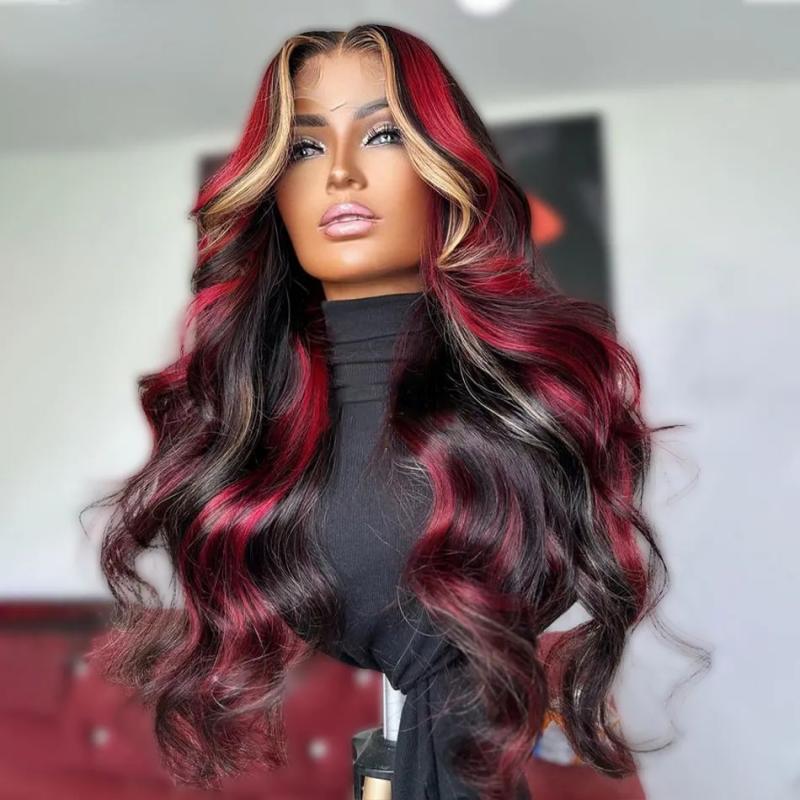 Hair Wigs | Brazilian Human Hair Highlight Blonde Wig Piano Red Colored Body Wave Lace Front Wig 13X4 Synthetic Lace Frontal Wig Natural Hairline Hair Wigs 613 Blonde Color