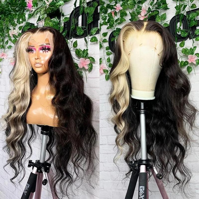 Hair Wigs | Brazilian Human Hair Highlight Blonde Wig Piano Red Colored Body Wave Lace Front Wig 13X4 Synthetic Lace Frontal Wig Natural Hairline Hair Wigs 613 Blonde Color