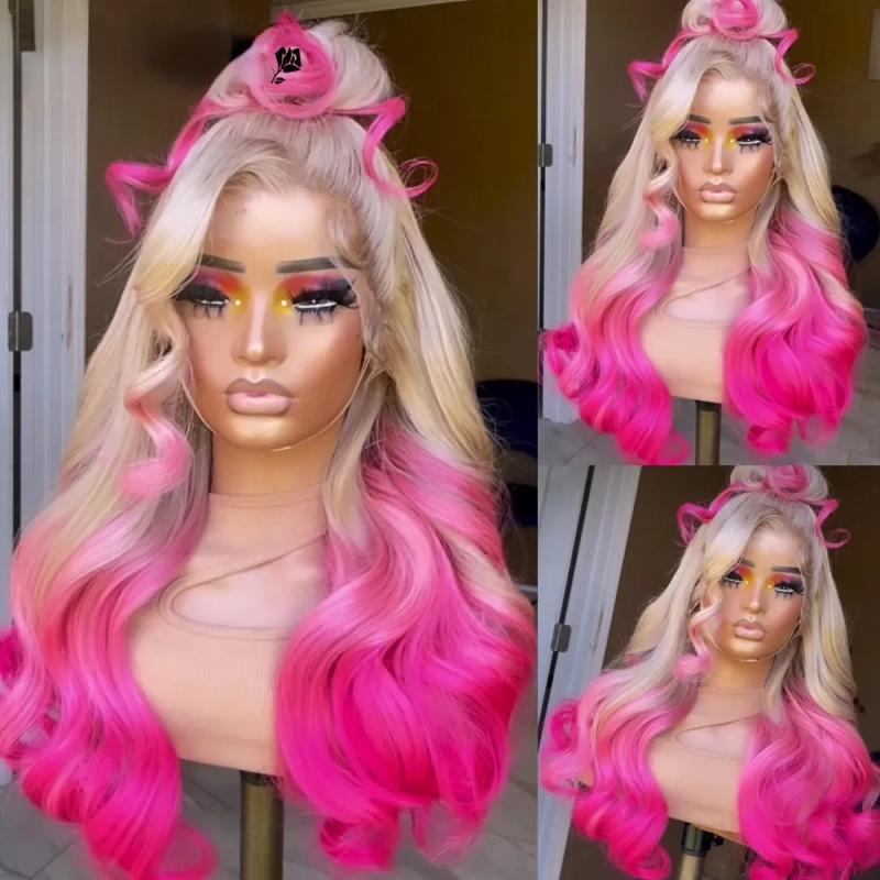 Hair Wigs | Brazilian Ombre Blonde Pink Lace Front Wigs Preplucked Body Wave 13X4 Hd Transparent Synthetic Lace Wig Cosplay Hair Wigs Auburn