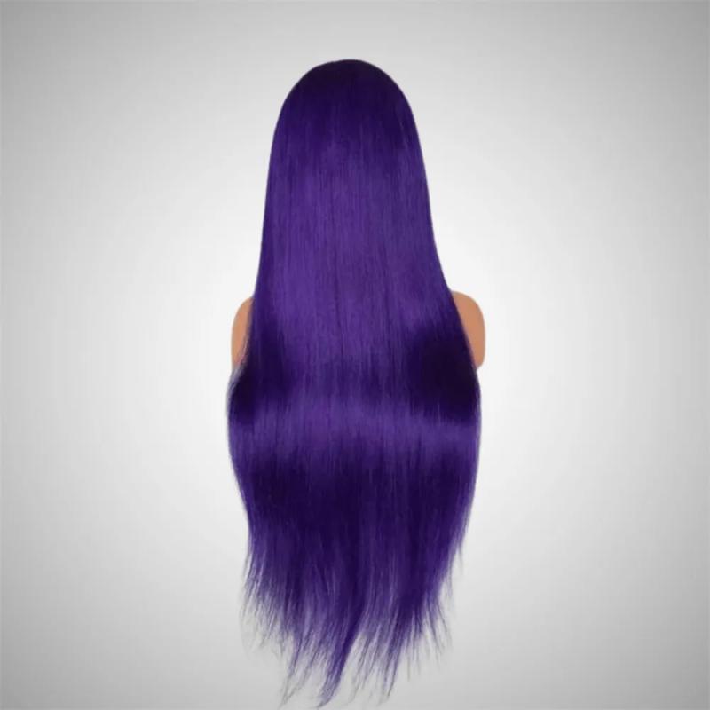 Hair Wigs | Brazilian Purple Colored Lace Front Wig Human Hair 180Density 13X4 Hd Transparent Lace Frontal Wig Straight Cosplay Wigs Natural Hairline Hair Wigs 1