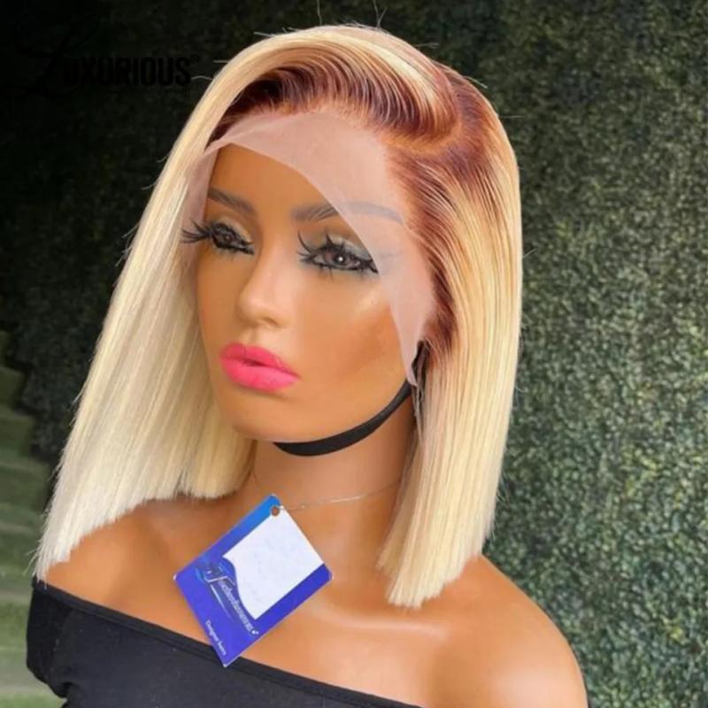 Hair Wigs | Brazilian Straight Blonde 613 Short Bob Wigs For Women 13X4 Hd Lace Front Human Hair Wig Transparent Hd Synthetic Lace Frontal Wig Preplucked Hair Wigs Auburn