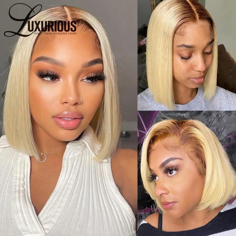 Hair Wigs | Brazilian Straight Blonde 613 Short Bob Wigs For Women 13X4 Hd Lace Front Human Hair Wig Transparent Hd Synthetic Lace Frontal Wig Preplucked Hair Wigs Auburn