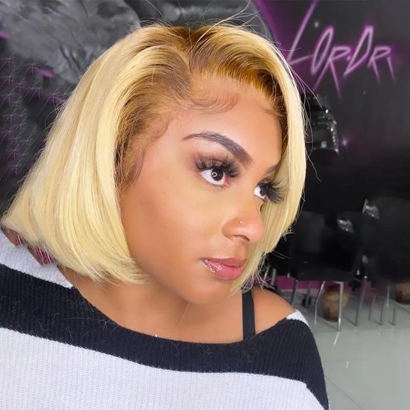 Hair Wigs | Brazilian Straight Blonde 613 Short Bob Wigs For Women 13X4 Hd Lace Front Human Hair Wig Transparent Hd Synthetic Lace Frontal Wig Preplucked Hair Wigs Auburn