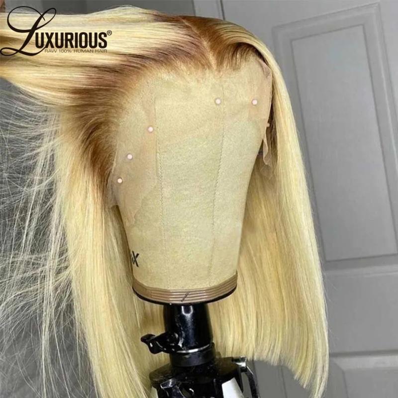 Hair Wigs | Brazilian Straight Blonde 613 Short Bob Wigs For Women 13X4 Hd Lace Front Human Hair Wig Transparent Hd Synthetic Lace Frontal Wig Preplucked Hair Wigs Auburn