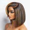 Hair Wigs | Brazilian Straight Short Bob Wigs Curly Styled Bangs Lace Frontal Human Hair Wigs Ombre Honey Blonde Colored Lace Frontal Wig Preplucked Hair Wigs black