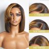 Hair Wigs | Brazilian Straight Short Bob Wigs Curly Styled Bangs Lace Frontal Human Hair Wigs Ombre Honey Blonde Colored Lace Frontal Wig Preplucked Hair Wigs black