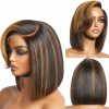 Hair Wigs | Brazilian Straight Short Bob Wigs Curly Styled Bangs Lace Frontal Human Hair Wigs Ombre Honey Blonde Colored Lace Frontal Wig Preplucked Hair Wigs black