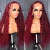 Hair Wigs | Burgundy Deep Curly Glueless Human Hair Wigs 13X4 Hd Deep Wave Lace Frontal Wigs Red/Black/Blonde/Blue/Pink Brazilian Wigs Hair Wigs Auburn