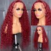 Hair Wigs | Burgundy Deep Curly Glueless Human Hair Wigs 13X4 Hd Deep Wave Lace Frontal Wigs Red/Black/Blonde/Blue/Pink Brazilian Wigs Hair Wigs Auburn