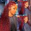 Hair Wigs | Burgundy Deep Curly Glueless Human Hair Wigs 13X4 Hd Deep Wave Lace Frontal Wigs Red/Black/Blonde/Blue/Pink Brazilian Wigs Hair Wigs Auburn