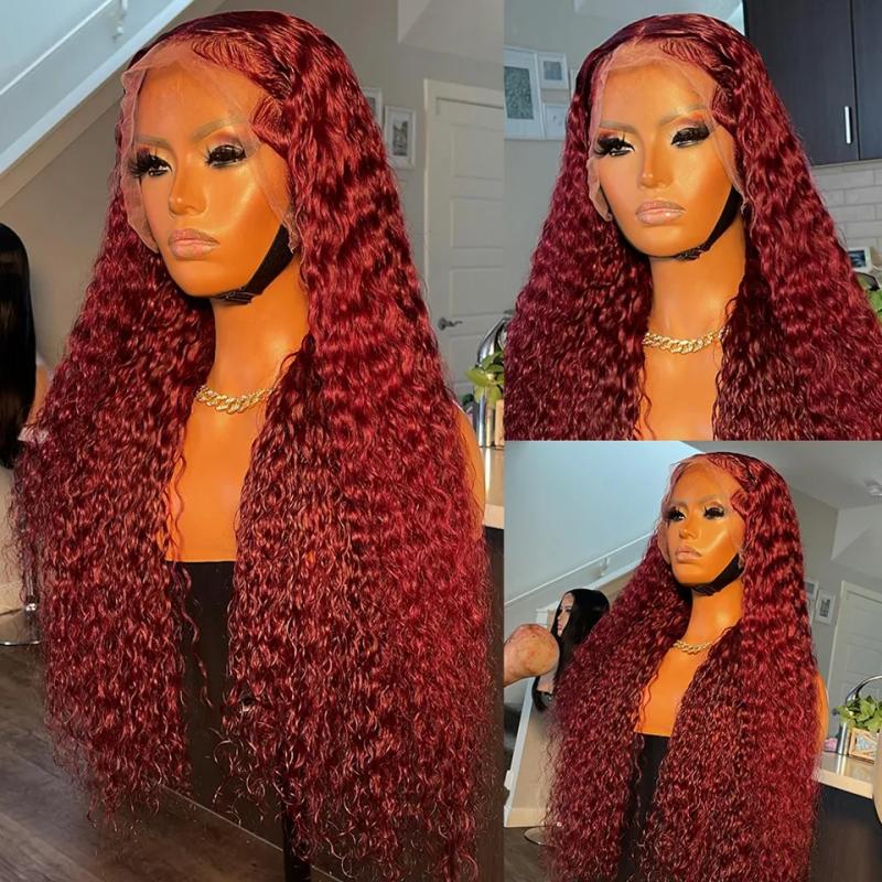 Hair Wigs | Colored Red Lace Front Human Hair Wigs Curly Hd Lace Frontal Wig For Women Deep Wave Burgundy 13X4 Transparent Glueless Red Wig Hair Wigs Auburn