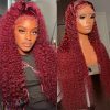 Hair Wigs | Colored Red Lace Front Human Hair Wigs Curly Hd Lace Frontal Wig For Women Deep Wave Burgundy 13X4 Transparent Glueless Red Wig Hair Wigs Auburn