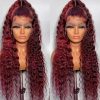 Hair Wigs | Curly Human Hair Wigs Wine Red Brazilian Remy Deep Wave Full Lace Front Synthetic Wig 180% Pre Plucked Hair Wigs black