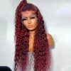 Hair Wigs | Curly Human Hair Wigs Wine Red Brazilian Remy Deep Wave Full Lace Front Synthetic Wig 180% Pre Plucked Hair Wigs black