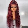 Hair Wigs | Curly Human Hair Wigs Wine Red Brazilian Remy Deep Wave Full Lace Front Synthetic Wig 180% Pre Plucked Hair Wigs black