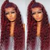 Hair Wigs | Curly Human Hair Wigs Wine Red Brazilian Remy Deep Wave Full Lace Front Synthetic Wig 180% Pre Plucked Hair Wigs black