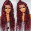 Hair Wigs | Curly Human Hair Wigs Wine Red Brazilian Remy Deep Wave Full Lace Front Synthetic Wig 180% Pre Plucked Hair Wigs black