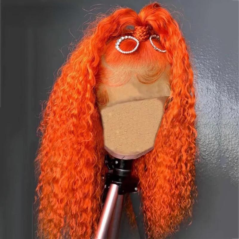 Hair Wigs | Ginger Orange Curly Human Hair Wigs For Women 13X4 Transparent Deep Wave Lace Frontal Wig Highlight Colored Lace Front Wig Syntheitc Heat Resistant Hair Wigs #27 Color