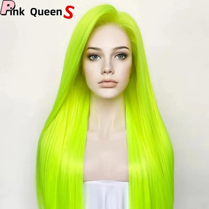 Hair Wigs | Green Glueless Synthetic Hair 13X2.5 Lace Front Wig For Girl Women High Temperature Fiber Natural Hairline Cosplay Hairpiece Fashiongirlhair Wigs Windy Hair Wigs Green