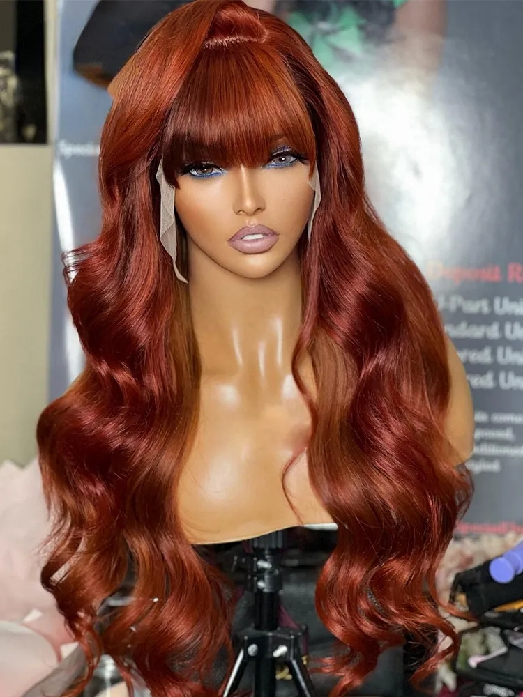 Hair Wigs | Hd Transparent Lace Front Wig Glueless Body Wave Lace Frontal Wig Preplucked Ginger Brown Colored Human Hair Wigs With Bang Hair Wigs Hair Wigs