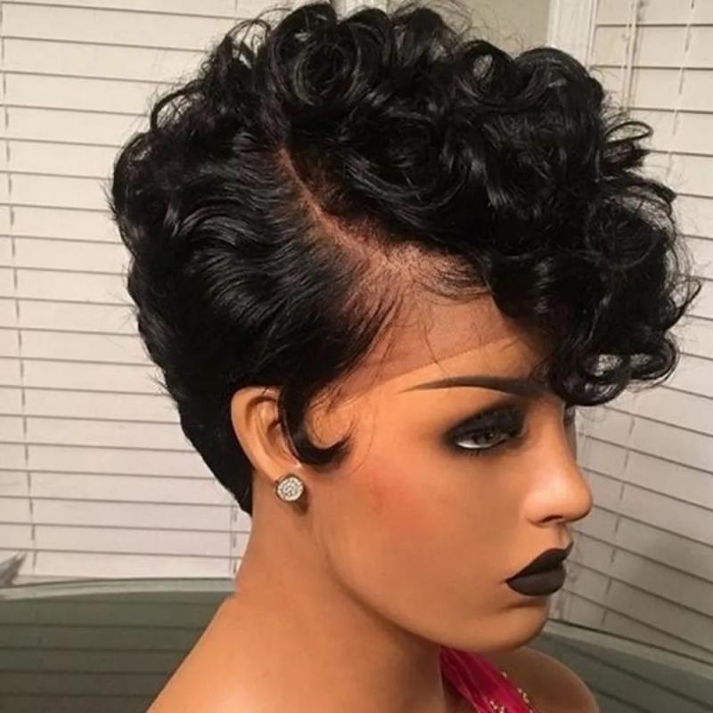 Hair Wigs | High Quality Short Bob Curly Human Hair Wig For Black Women 13X4 Lace Frontal Wig Black/Brown /Red/Blonde Pixie Cut Brazilian Wig On Sale Hair Wigs Hair Wigs