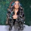 Hair Wigs | Highlight Black With Blue 13X4 Transparent Lace Frontal Wigs Human Hair Wig For Women Brazilian Hair Glueless Full Lace Front Wigs Synthetic Hair Wigs 613 Blonde Color