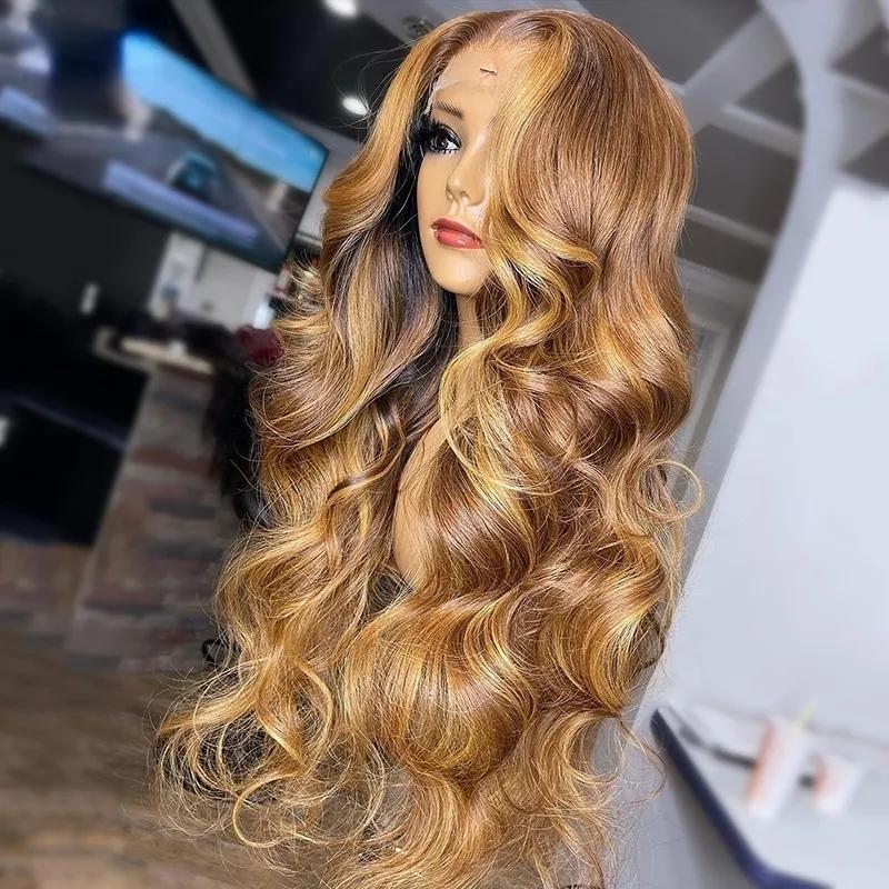 Hair Wigs | Highlight Color Transparent Lace Front Human Hair Wig Honey Blonde Body Wave 13X4 Hd Lace Frontal Wig Synthetic Pre Plucked For Women Hair Wigs 613 Blonde Color