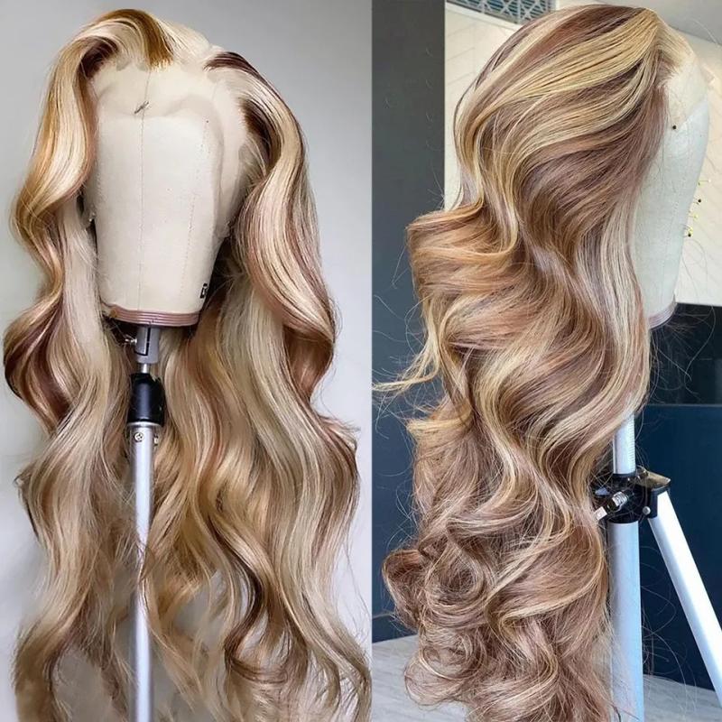 Hair Wigs | Highlight Wig Human Hair Body Wave Lace Frontal Wigs Colored 13X4 Lace Frontal Wig P4/27 Ombre Honey Blonde Lace Front Wig Synthetic Hair Wigs black