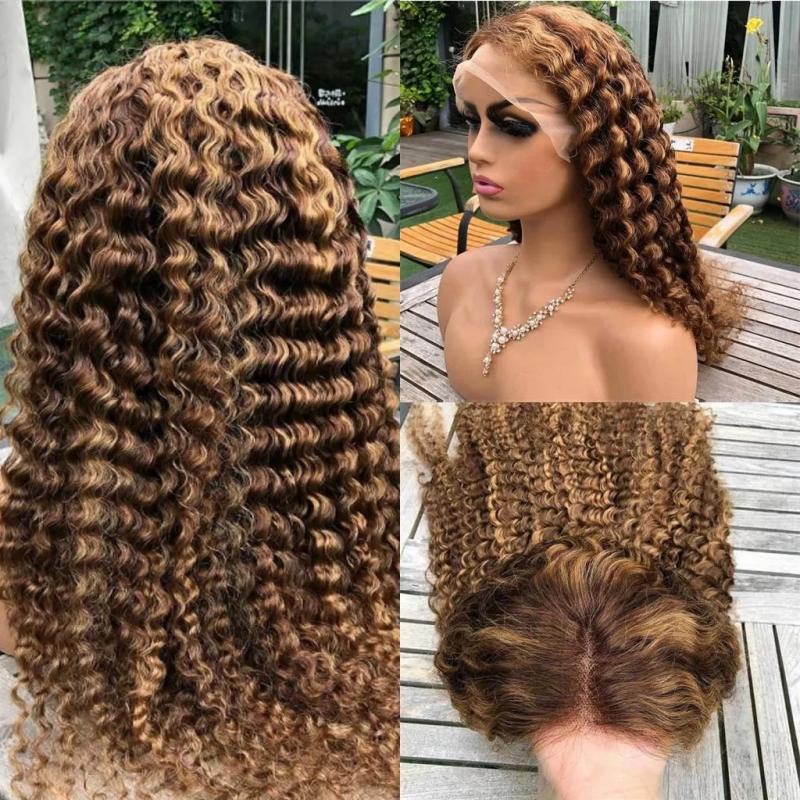 Hair Wigs | Honey Blonde Deep Curly Lace Front Wig For Black Women Brazilian Human Hair Highlight Curly 13X4 Frontal Wig Hd Transparent Synthetic Hair Wigs Blonde